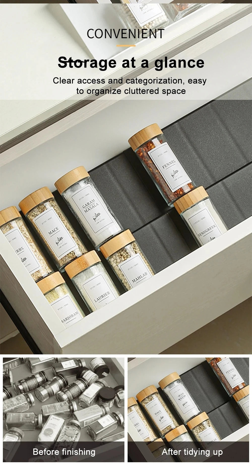 Adjustable 4 Layer Kitchen Spice Drawer Organizer