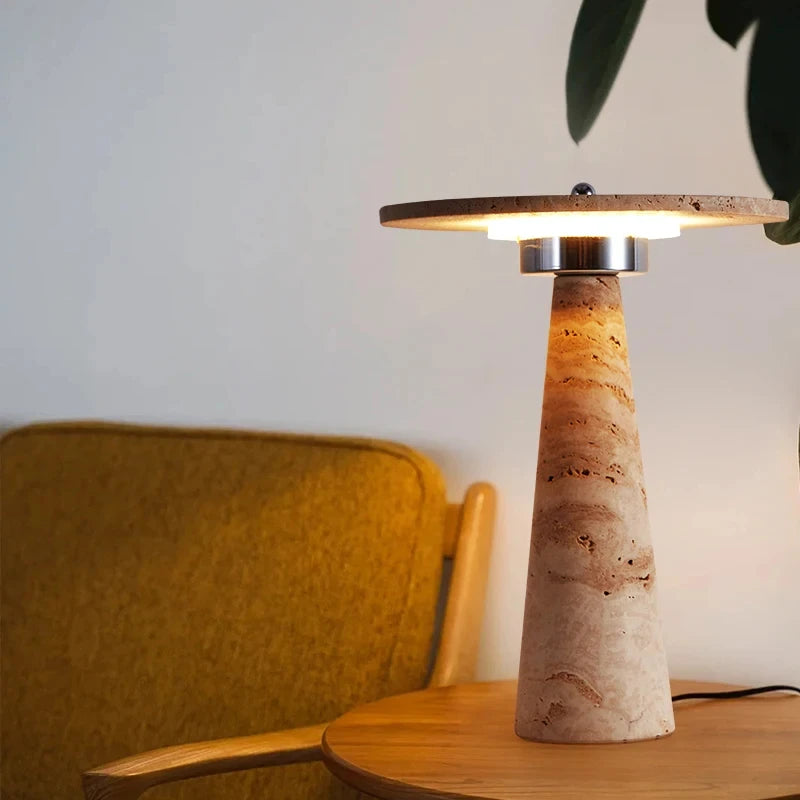 Travertine Natural Stone Mushroom Table Lamp