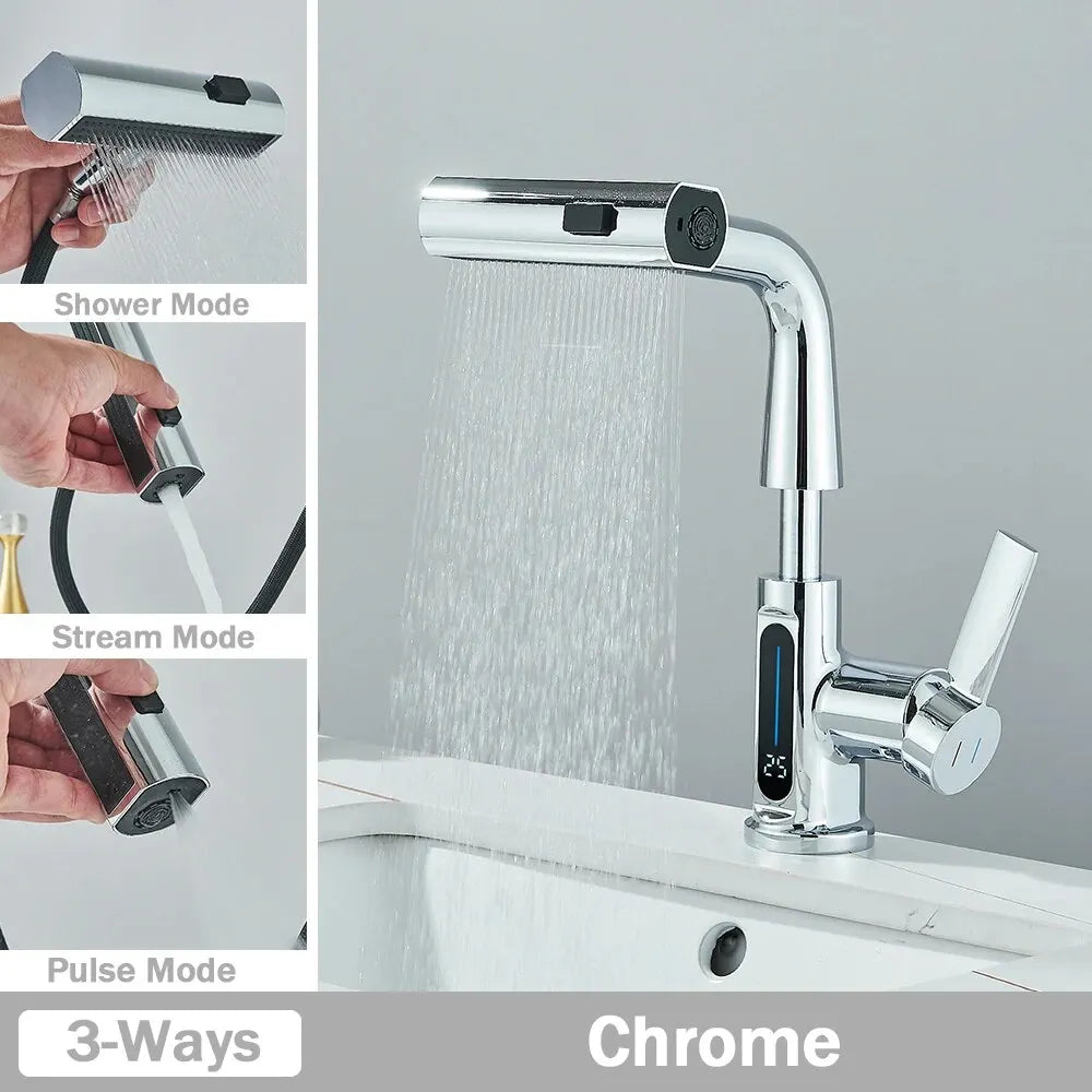 Digital Temperature Display Pull Out Basin Faucet