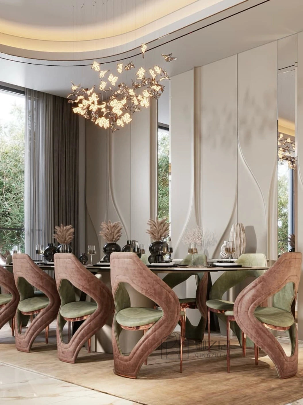 Modern Stainless Steel Cushioned Luxury Dining Chair