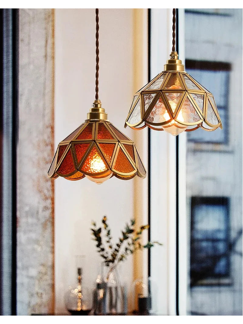 Retro Copper Tiffany Stained Glass Wall Lamp