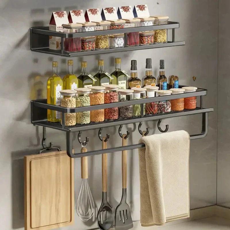 Kitchen Wall Shelf – Black Aluminum Storage Shelf With Easy Wall Installation