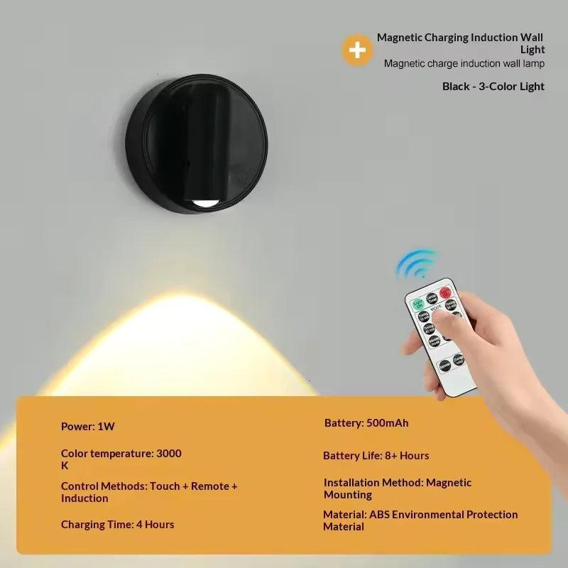 Magnetic Base USB Rechargeable Cordless Dimmable Wall Lamp