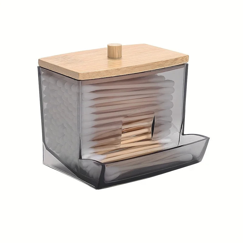 Clear Acrylic Bamboo Lid Cotton Swab Dispenser
