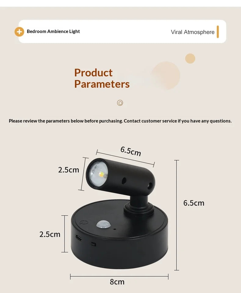 Magnetic Base USB Rechargeable Cordless Dimmable Wall Lamp