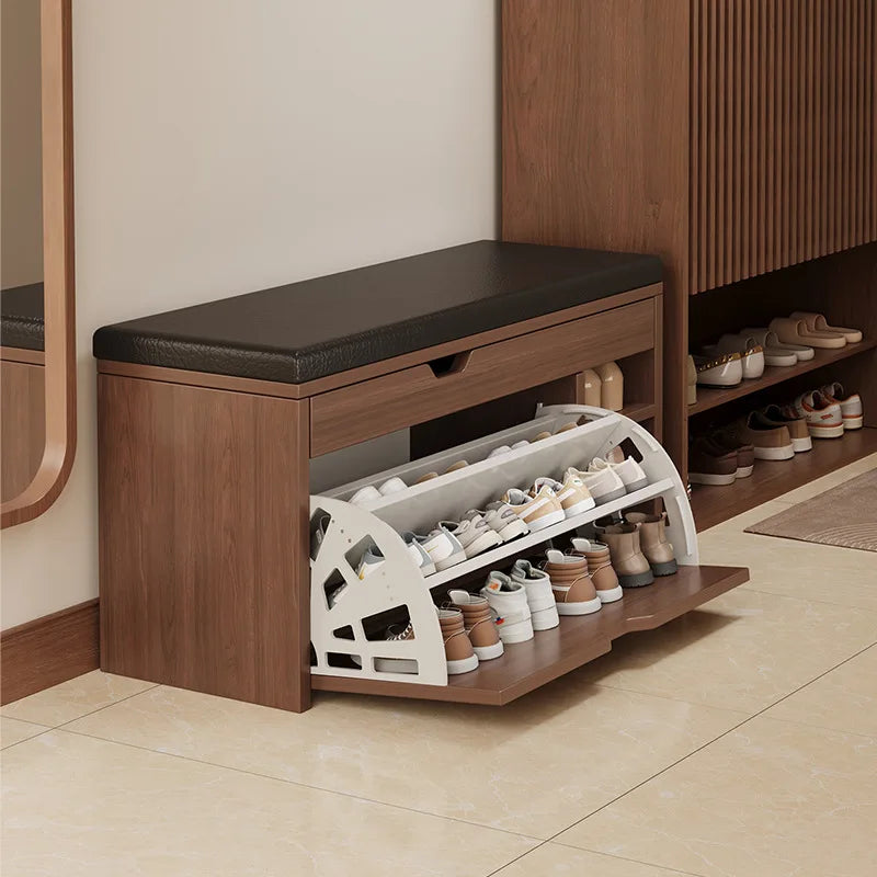 Flip Over Shoe Bench - Modern Soft Cushion Storage Shoe Cabinet Organizer