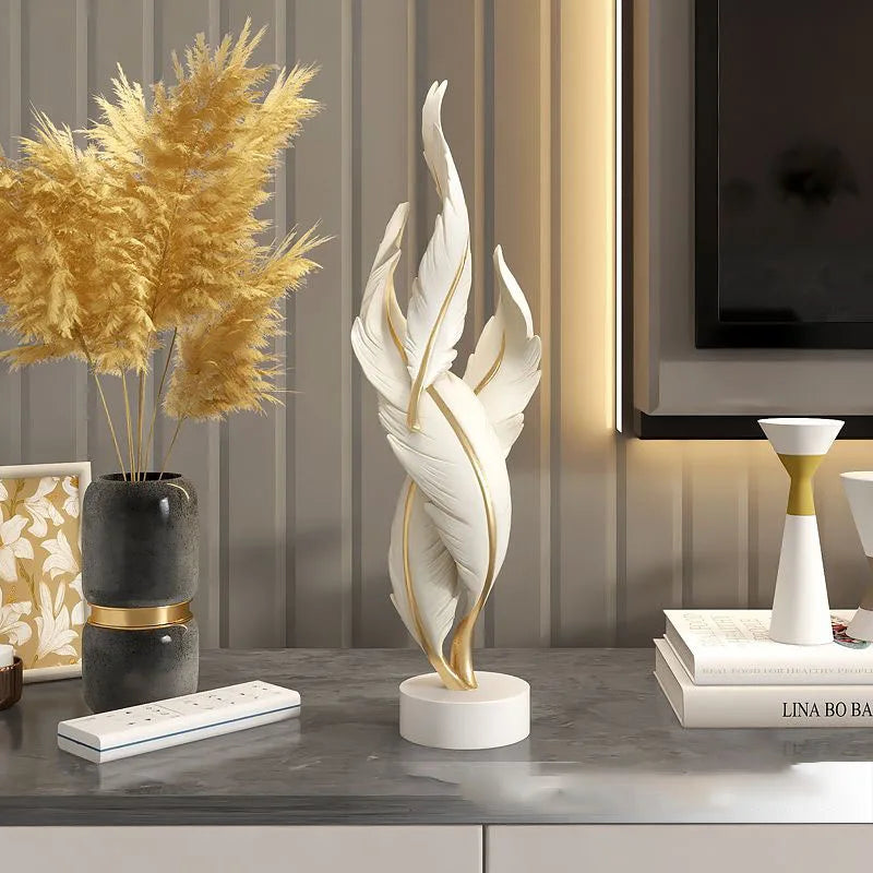 Feather Resin Sculpture - Modern Resin Figurines & Creative Table Decoration for Office