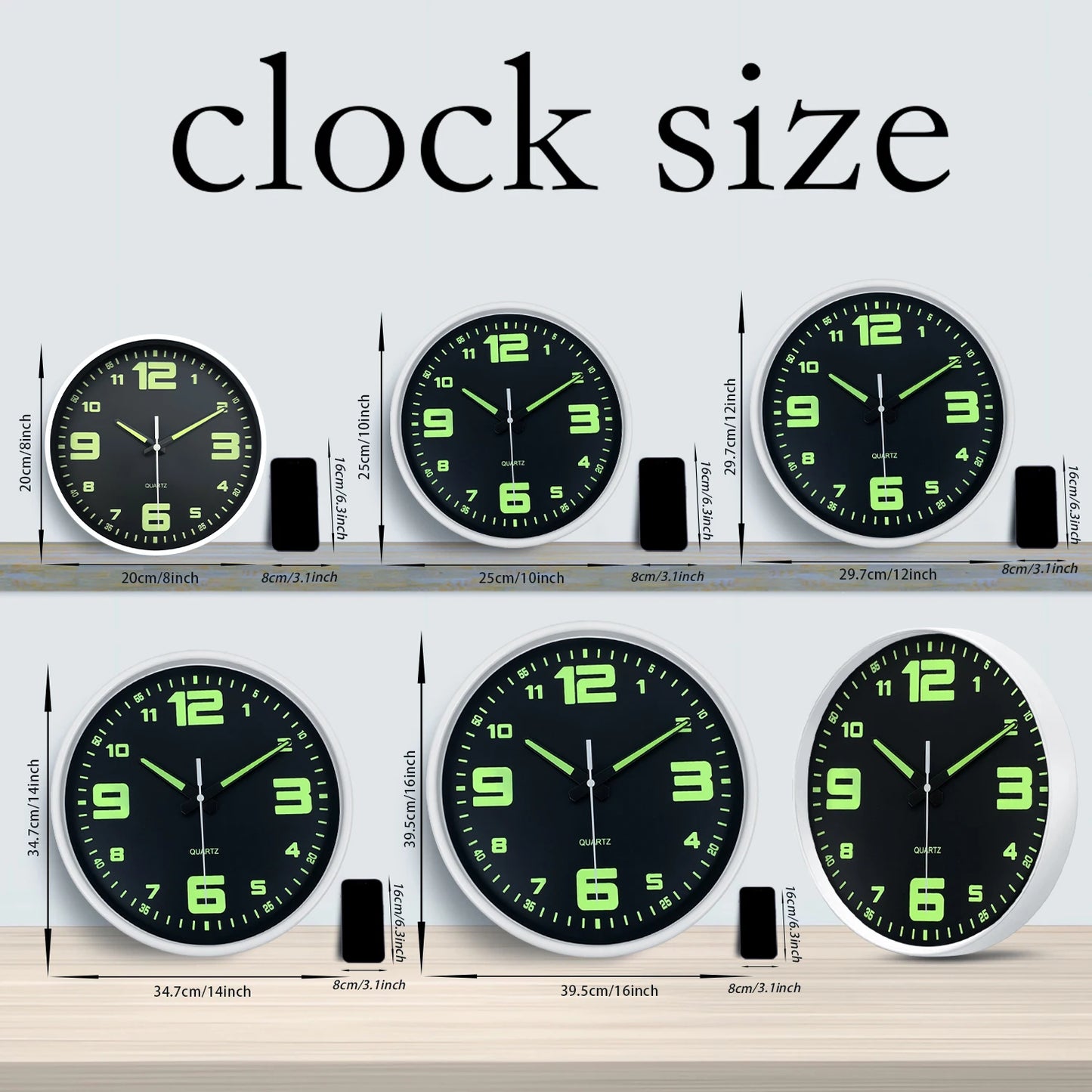 Silent Quartz Glow in Dark Round Wall Timepiece