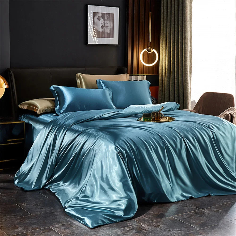 Silk Bedding Set — Luxury Satin Sheets With Solid Silk Duvet Cover & Smooth Pillowcases