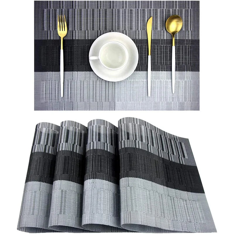 PVC Woven Stripe Rectangle Table Placemat Set