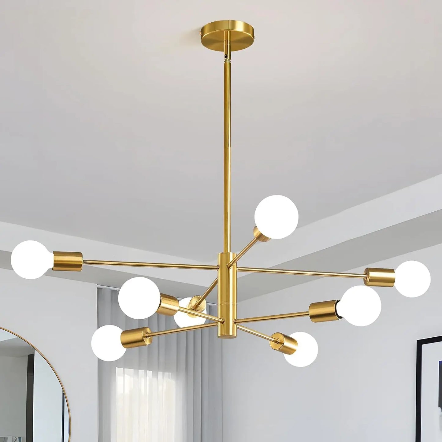 Modern Living Room Chandelier - 6 Lamp Ceiling Light | Black Gold Iron Frame