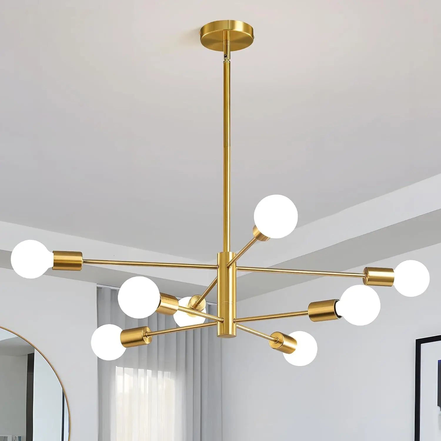 Modern Living Room Chandelier - 6 Lamp Ceiling Light | Black Gold Iron Frame