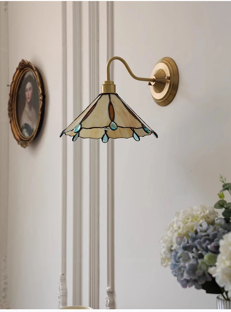 Retro Copper Tiffany Stained Glass Wall Lamp