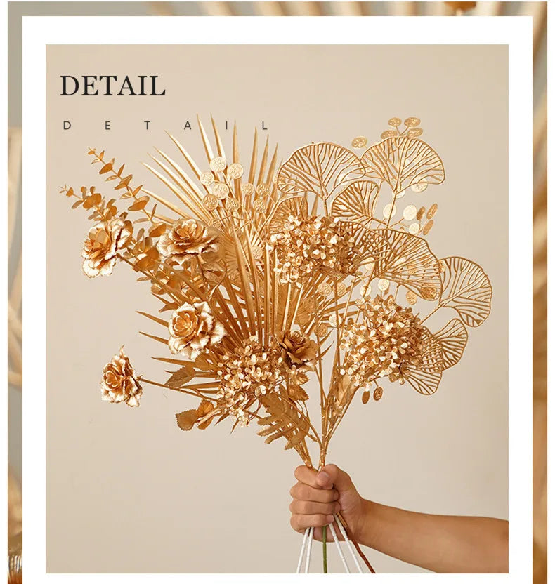 Gold Silk Rose Hydrangea Artificial Flower Arrangement