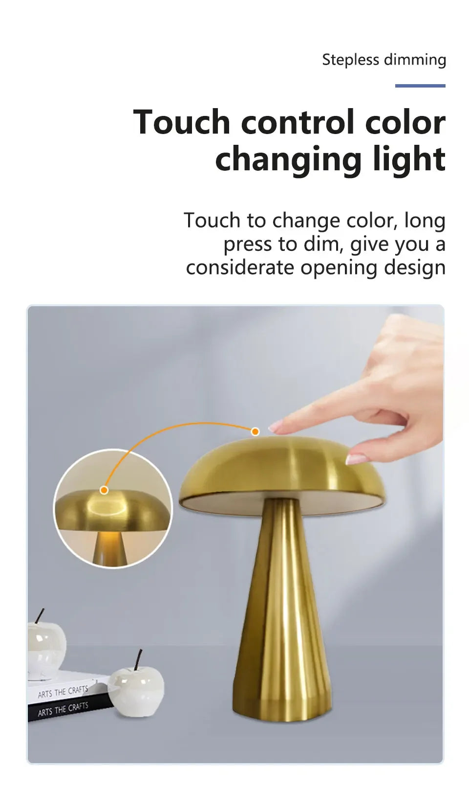 Retro Mushroom LED Touch Sensor Rechargeable Table Lamp