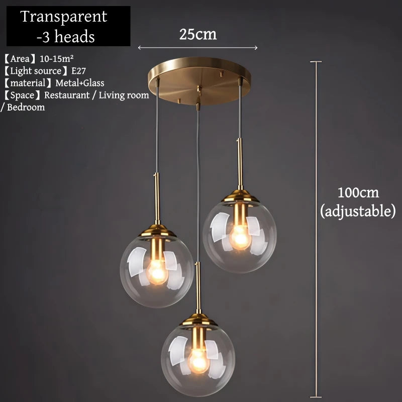 Nordic Polished Steel Glass Pendant Chandelier