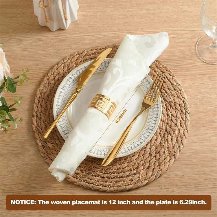 Boho Rattan Placemats — Round Woven Natural Water Hyacinth Mats | Eco Friendly Table Accessory