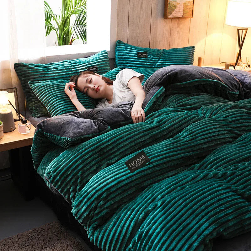 Winter Velvet Solid Color Duvet Cover Bedding Set