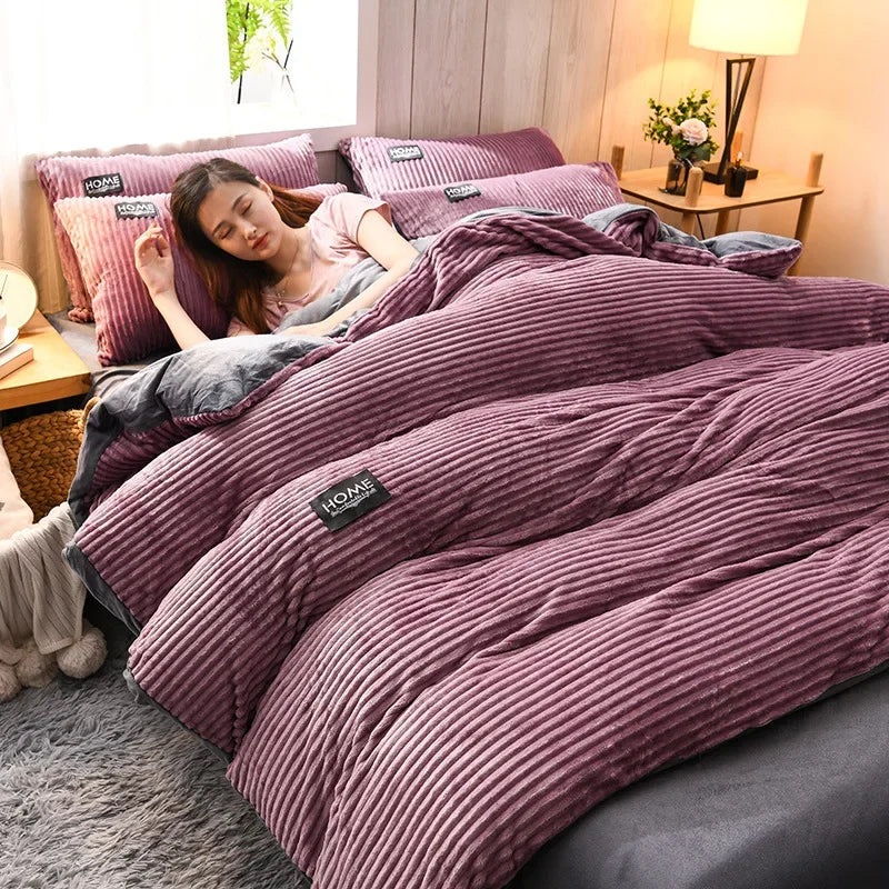 Winter Velvet Solid Color Duvet Cover Bedding Set