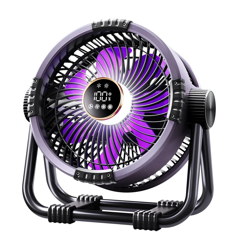 Portable Camping Fan — Rechargeable Dual Air Outlet with Night Light