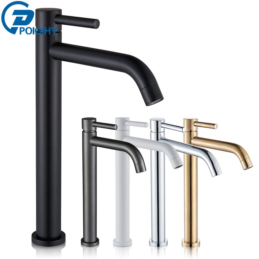 Black Basin Faucet — Contemporary Single Handle Bathroom Sink Tap, Brushed Gold