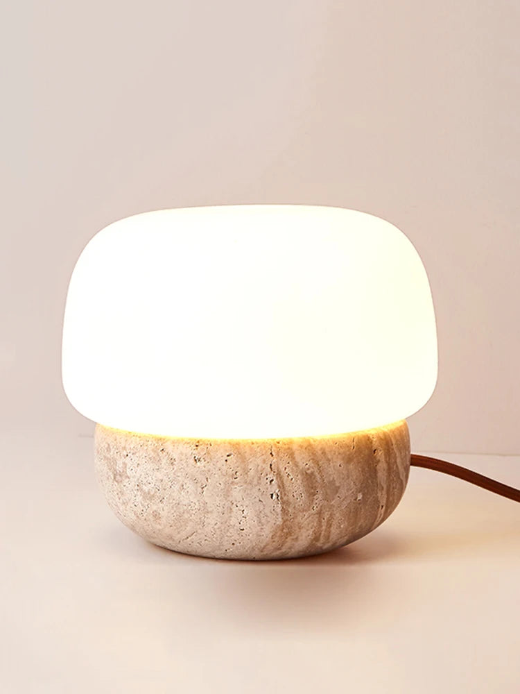 Travertine Floor Lamp — Modern Mushroom Shaped LED Table Lamp Indoor Lighting