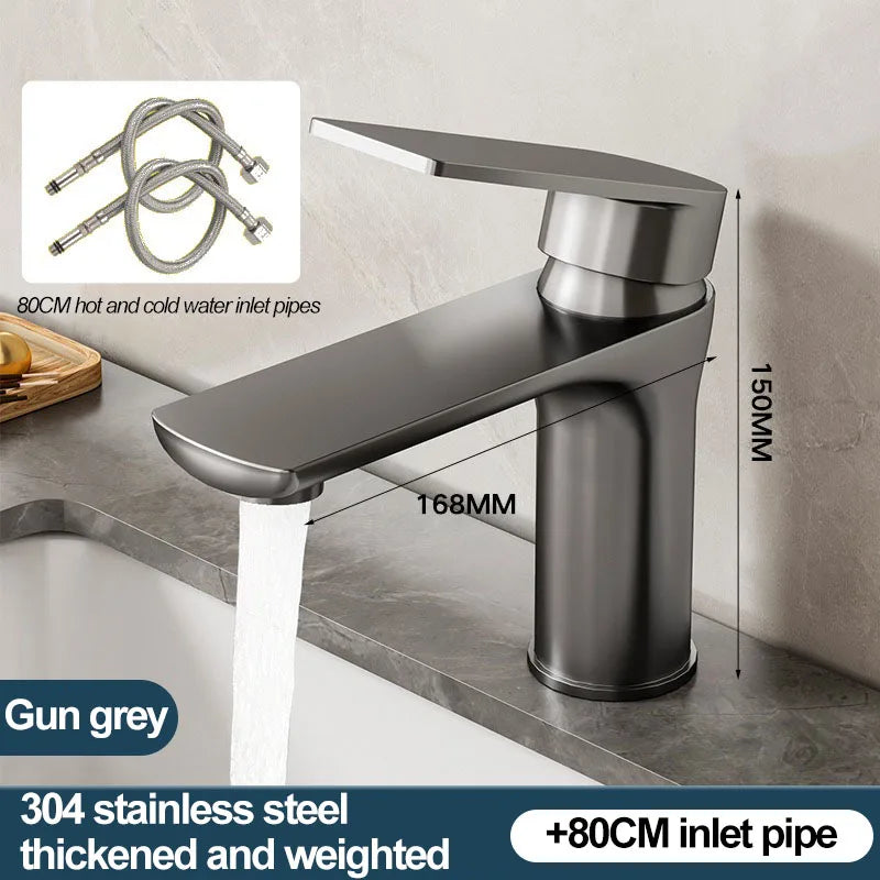 Ceramic Valve Single Hole Stainless Steel Basin Faucet