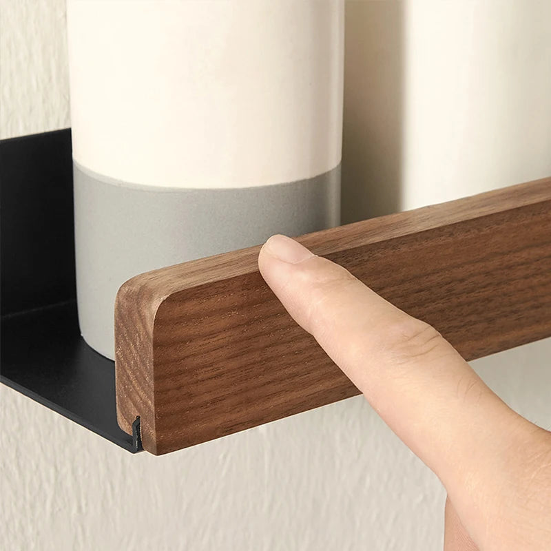 No Drill Solid Wood Wall Mounted Bathroom Shelf