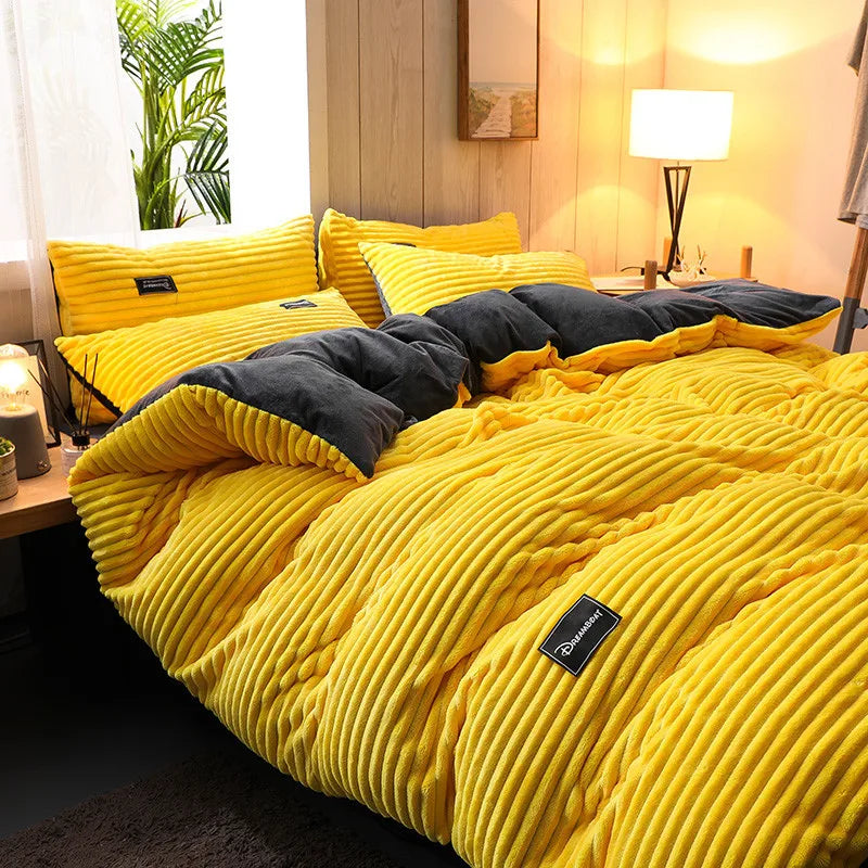 Velvet Duvet Cover - Winter Bedding Set | Soft Quilt Cover Double | Cozy Solid Color