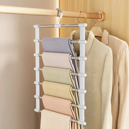 Multi Functional Pants Rack — Space Saving Ladder Style Hanger with Durable Stainless Steel Clips