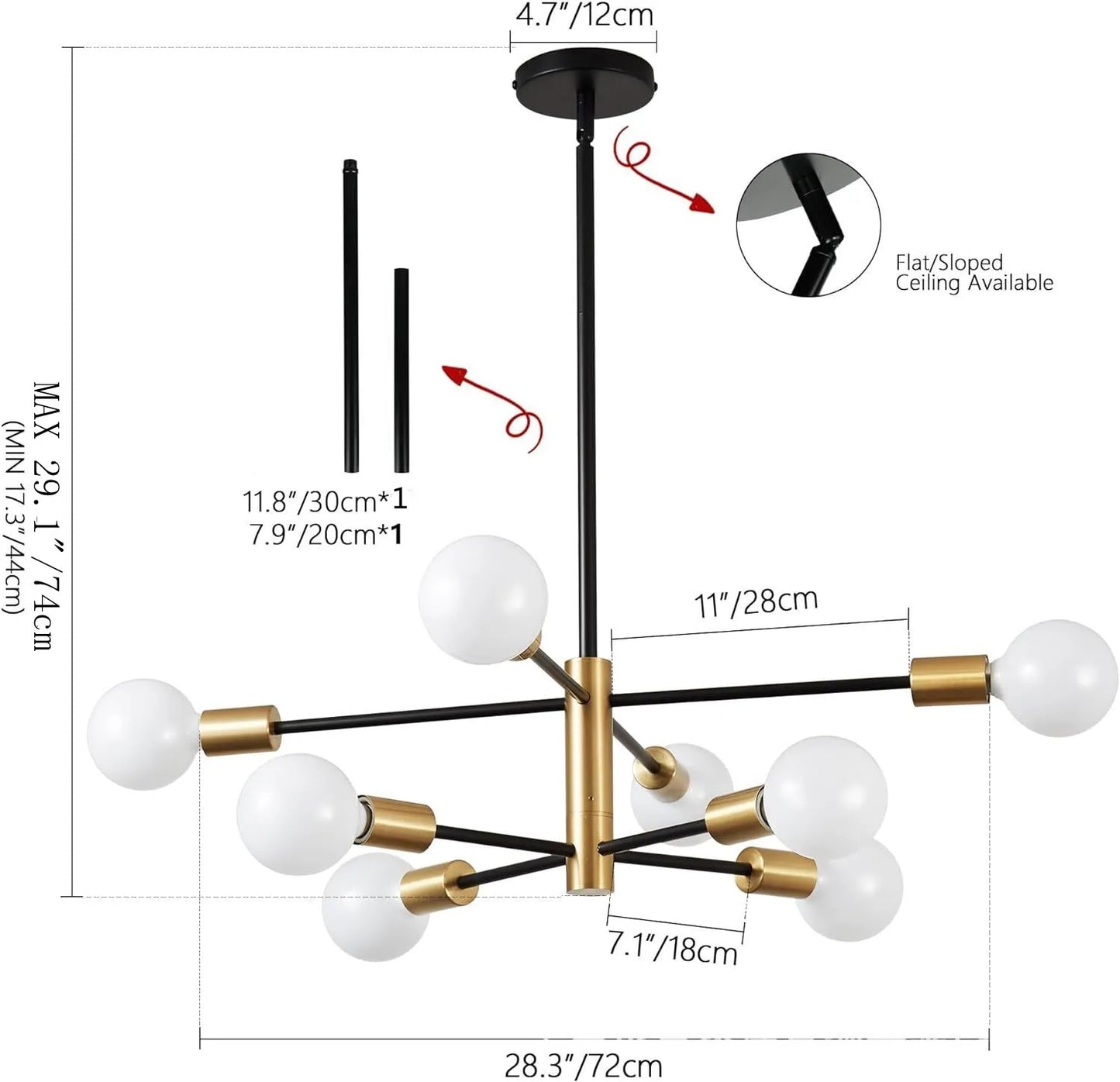 Black Gold Iron Multi Arm Ceiling Chandelier