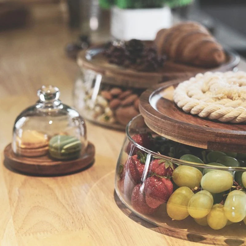 Glass Airtight Wooden Lid Kitchen Storage Jar