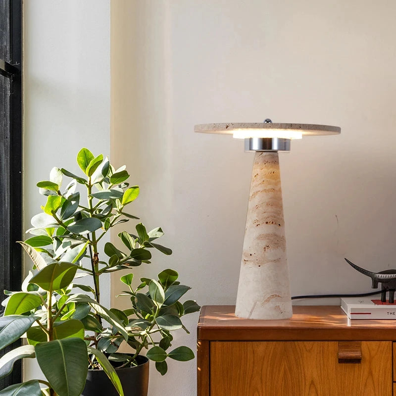 Travertine Natural Stone Mushroom Table Lamp