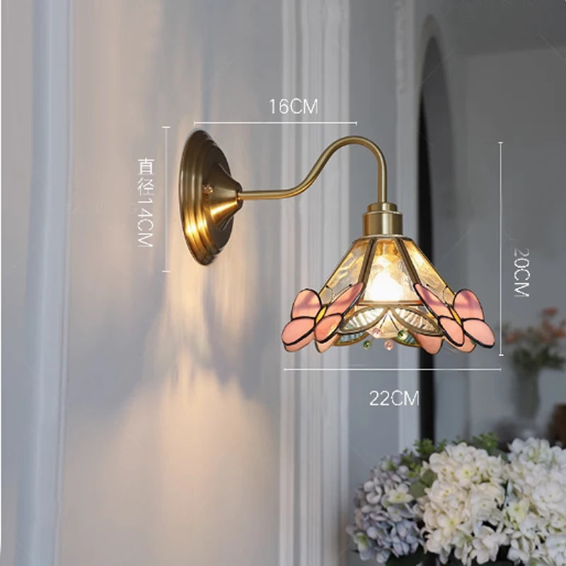 Retro Copper Tiffany Stained Glass Wall Lamp