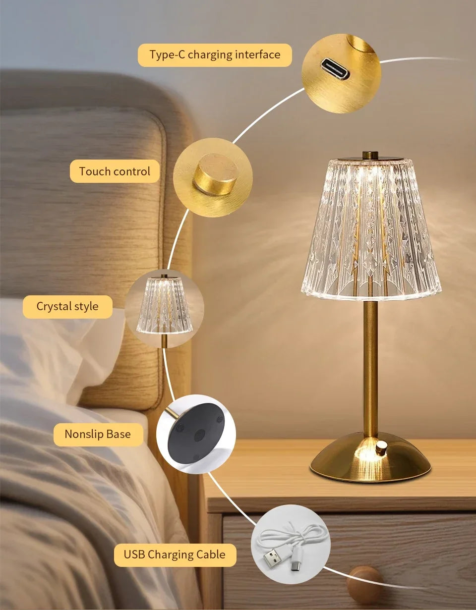 Rechargeable Touch Crystal Dimmable Night Lamp