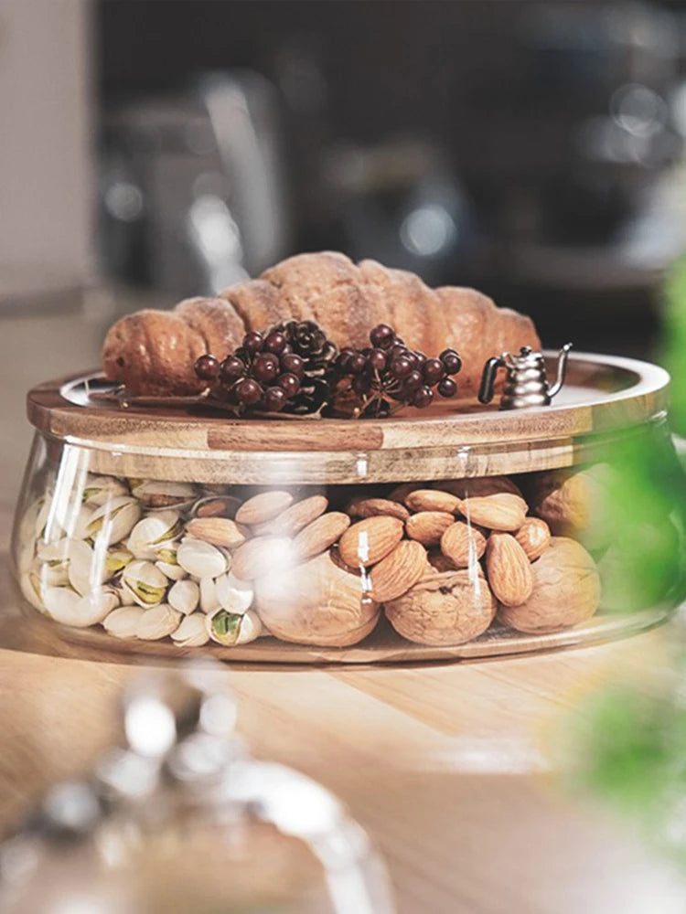 Glass Airtight Wooden Lid Kitchen Storage Jar
