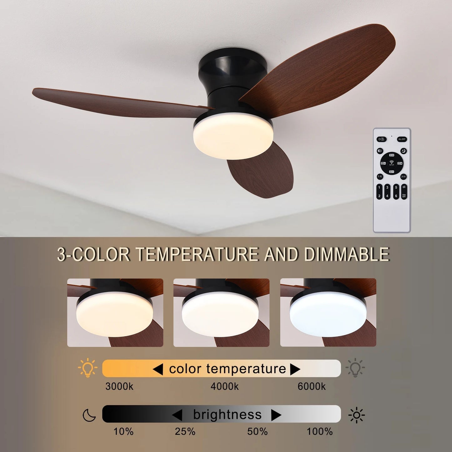 Modern Quiet LED Remote Control Ceiling Fan with Light