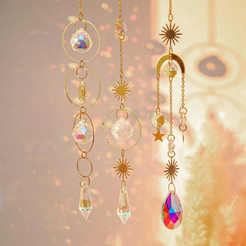 Crystal Moon Star Rainbow Suncatcher Wind Chime