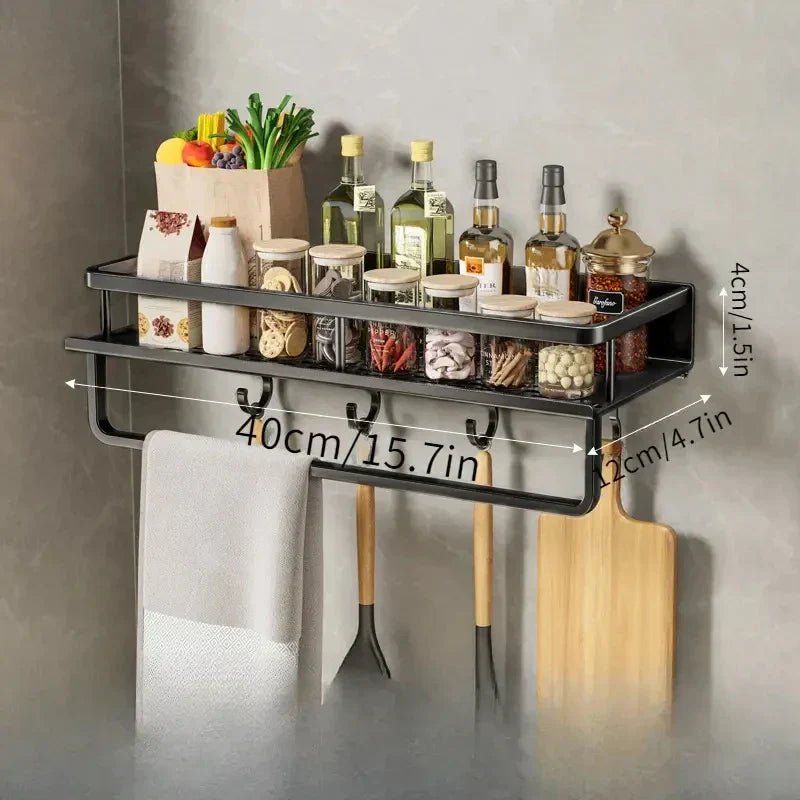 Kitchen Wall Shelf – Black Aluminum Storage Shelf With Easy Wall Installation