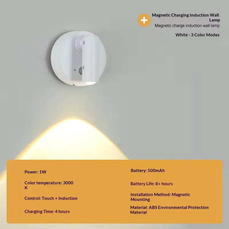 Magnetic Base USB Rechargeable Cordless Dimmable Wall Lamp