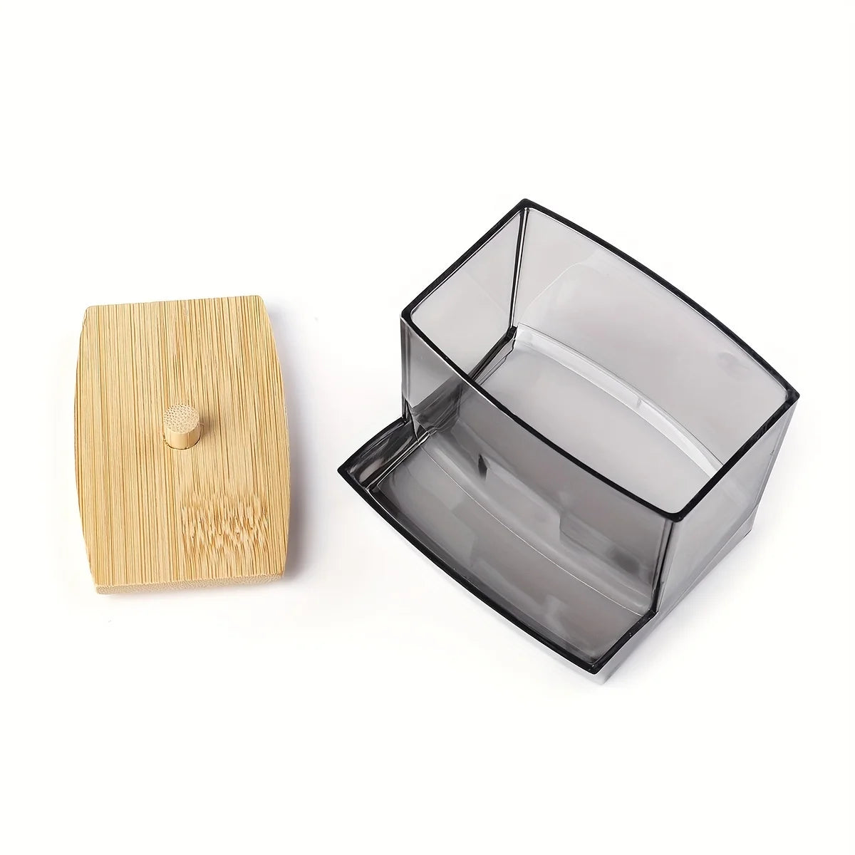 Clear Acrylic Bamboo Lid Cotton Swab Dispenser