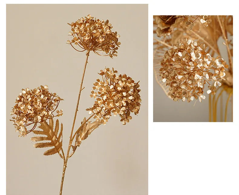 Gold Silk Rose Hydrangea Artificial Flower Arrangement