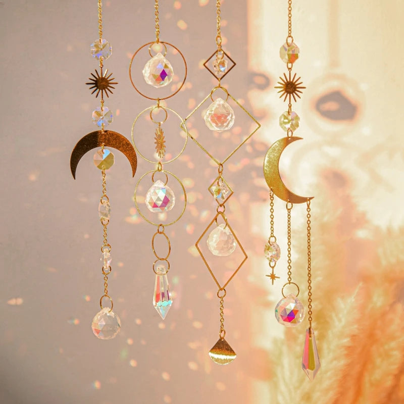 Crystal Moon Star Rainbow Suncatcher Wind Chime