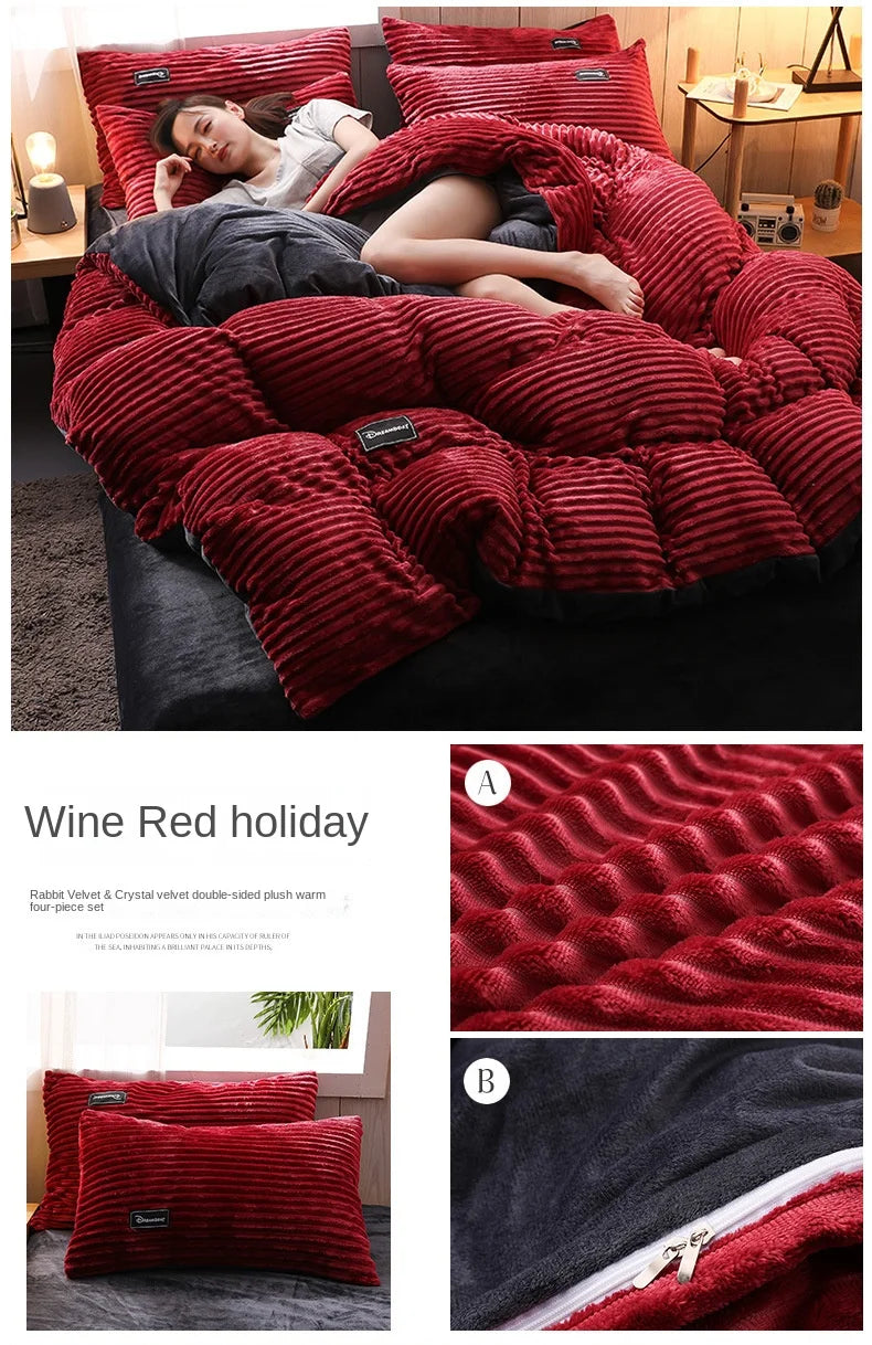Winter Velvet Solid Color Duvet Cover Bedding Set