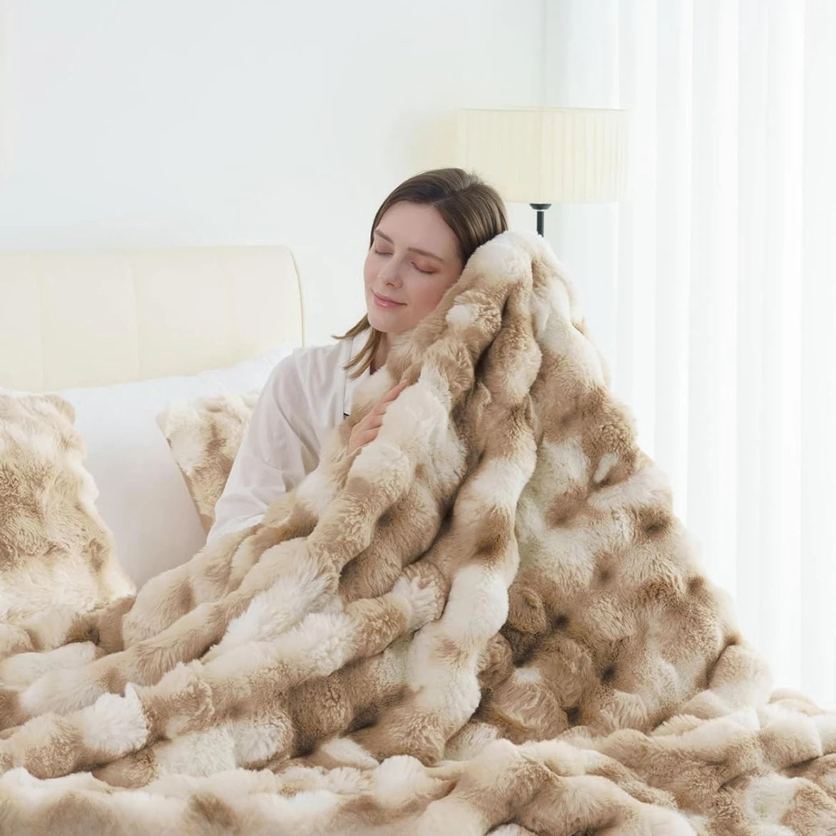 Faux Rabbit Fleece Weighted Knit Throw Blanket