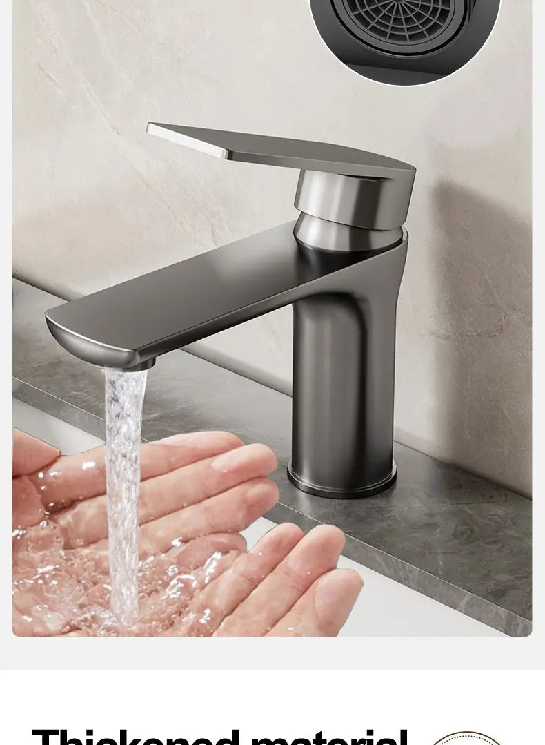 Stainless Steel Faucet - Single Hole Deck Mounted Basin Faucet with Ceramic Valve