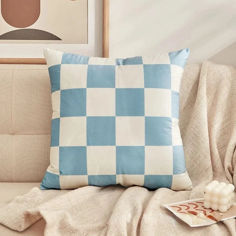 Retro Checkerboard Plaid Polyester Cushion Cover