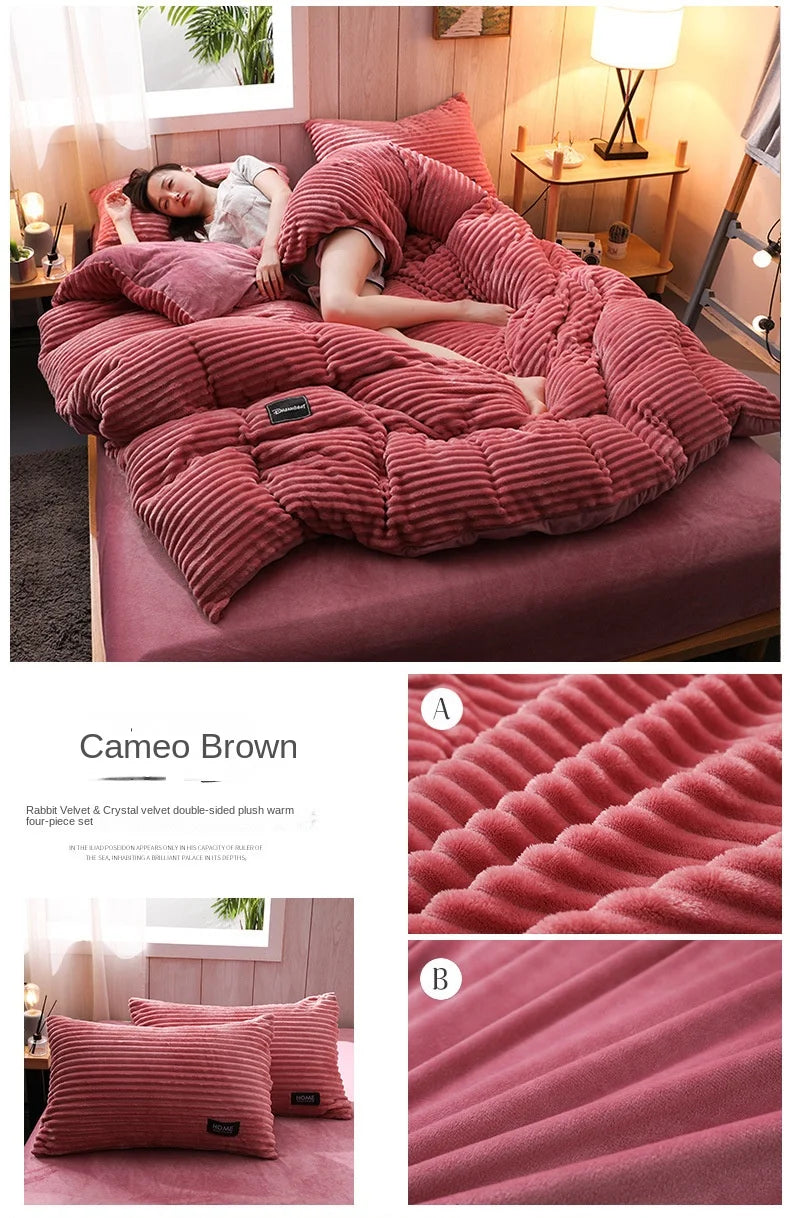 Winter Velvet Solid Color Duvet Cover Bedding Set