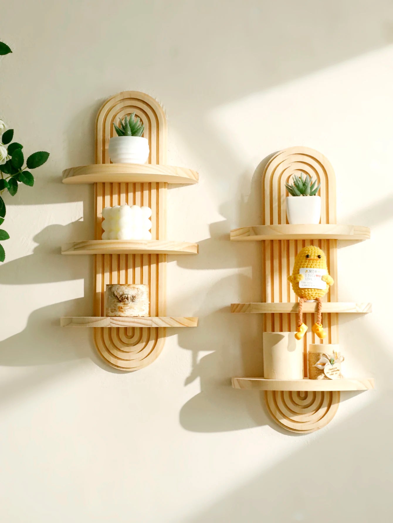 Boho Geometric Natural Wood Wall Shelf