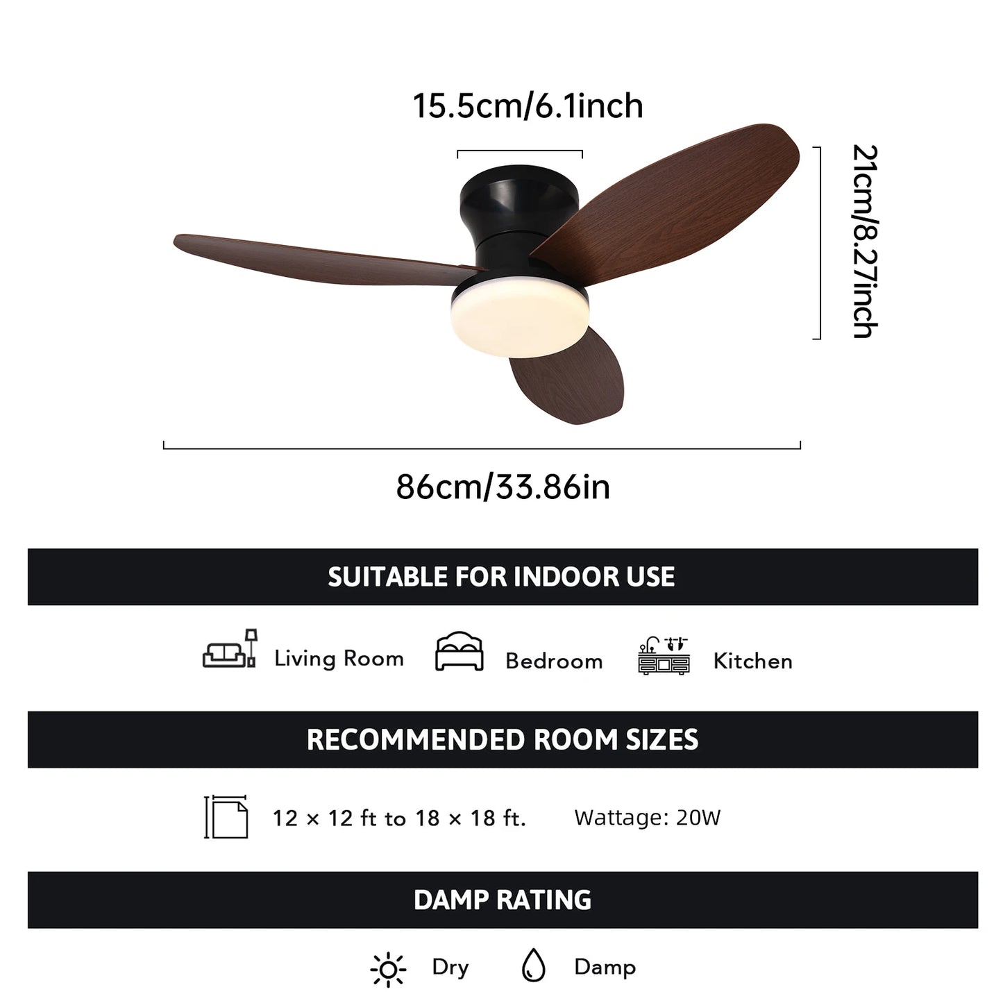 Modern Quiet LED Remote Control Ceiling Fan with Light